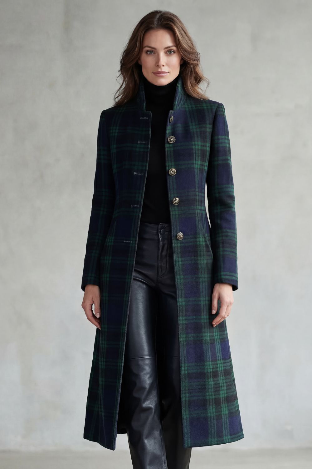 Checked Wool Blend Tailored Longline Coat Women