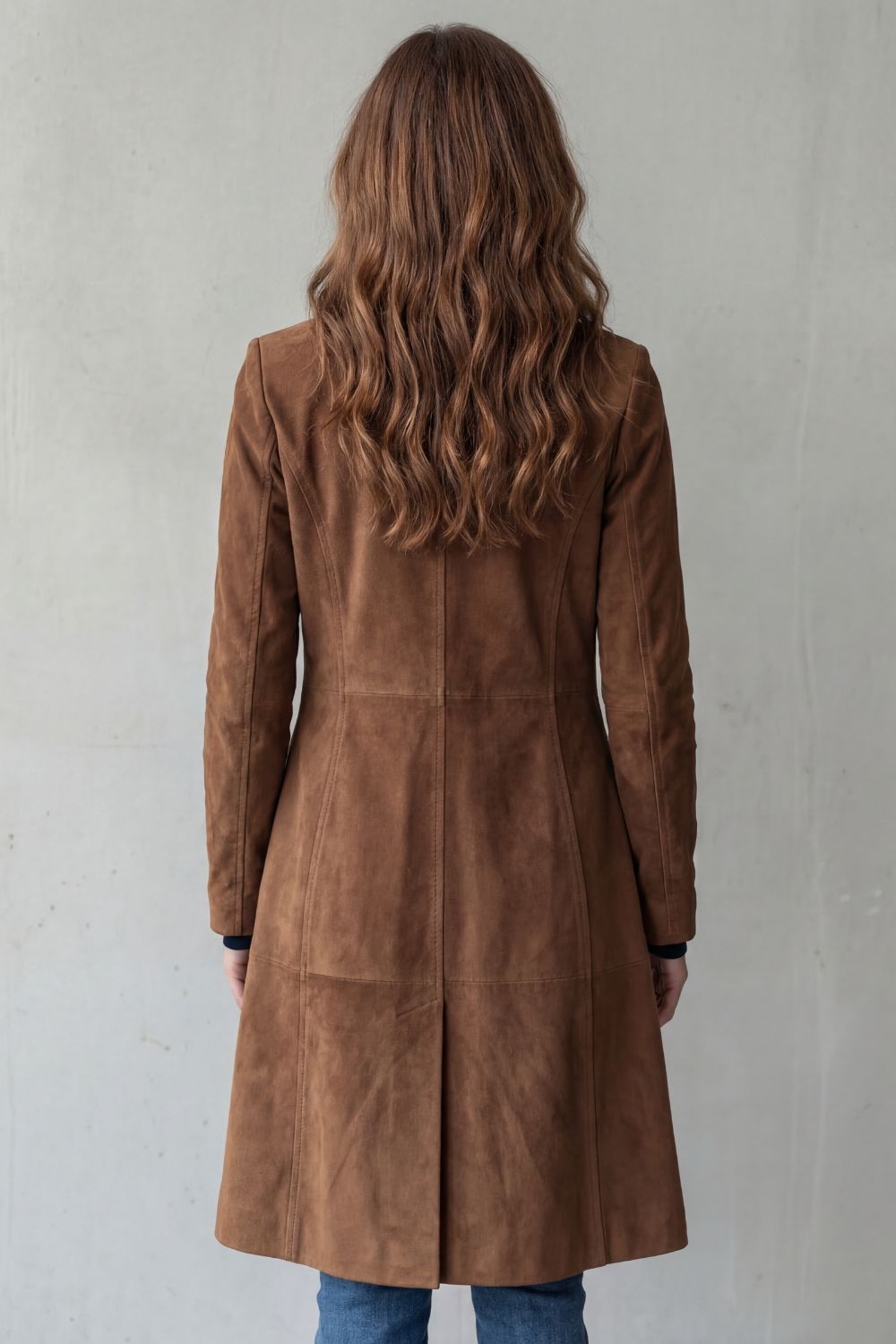 Suede Style Longline Coat With Textured Finish Women