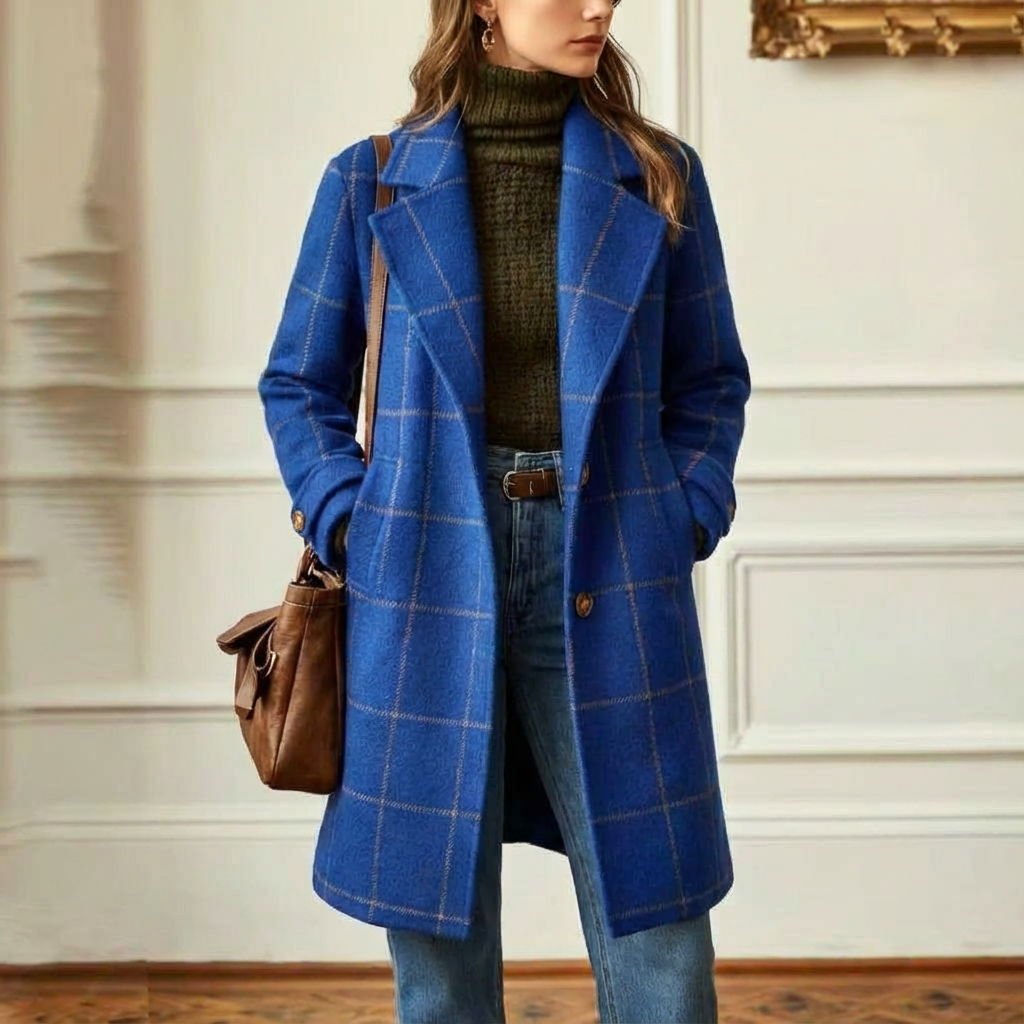 Check Print Tailored Wool Style Coat Women
