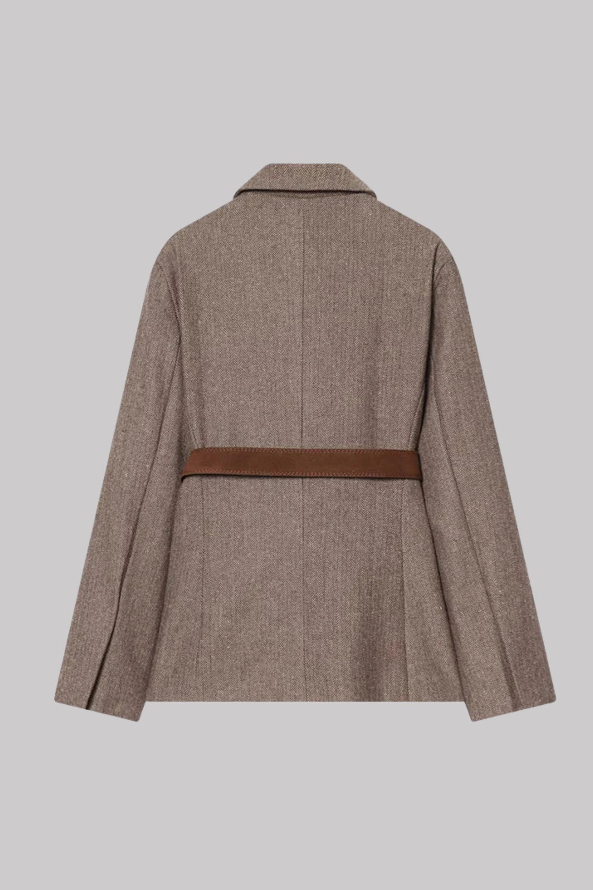 Belted Tweed Style Structured Blazer Jacket Women