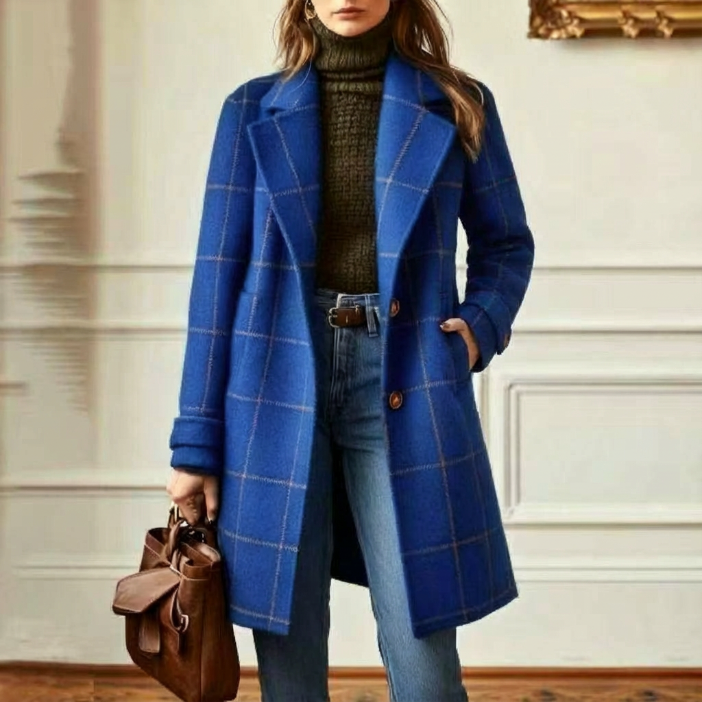 Check Print Tailored Wool Style Coat Women