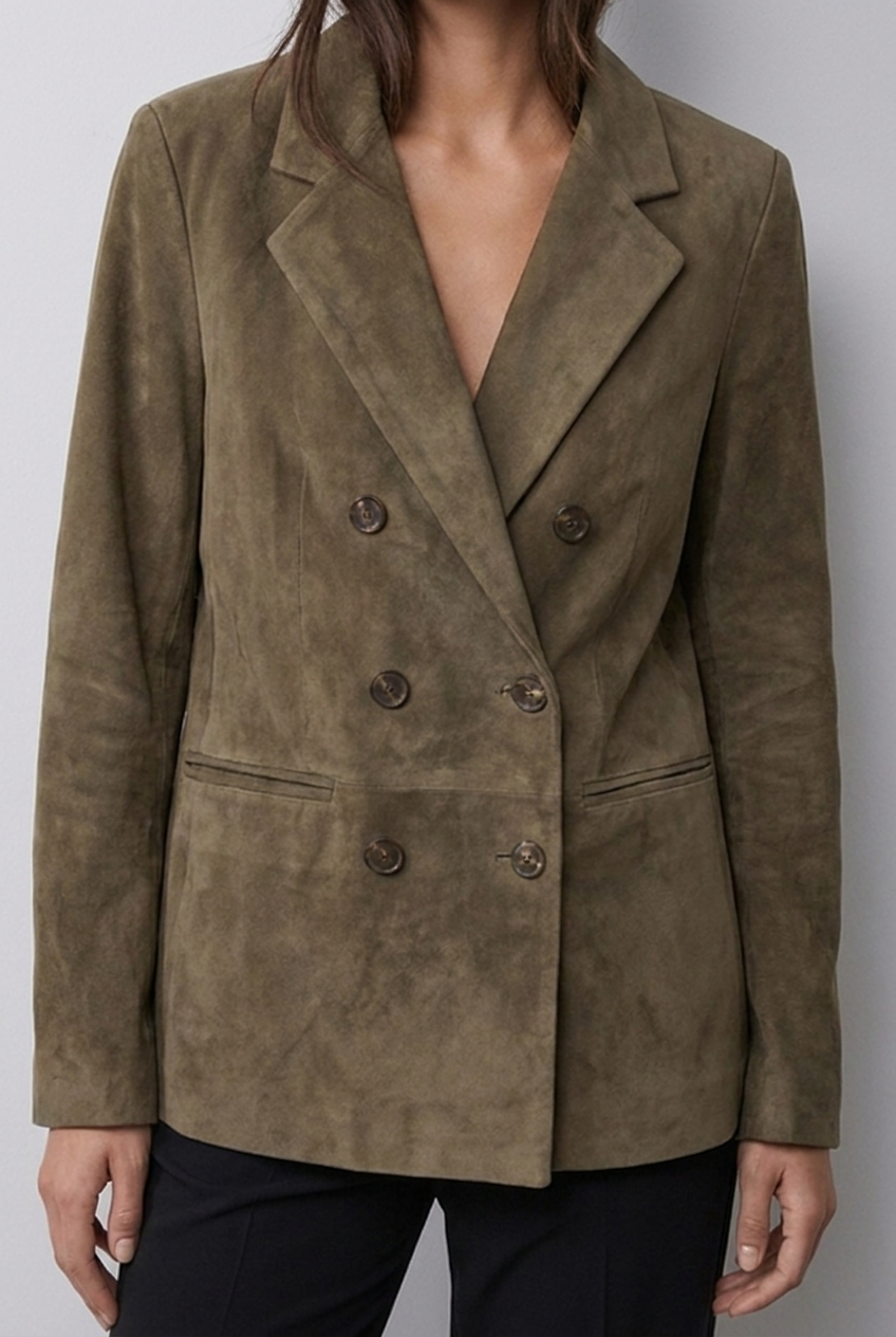 Women’s Khaki Double-Breasted Casual Blazer Jacket