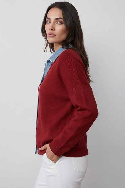 Casual Preppy Polo Collar Ribbed Knit Cardigan