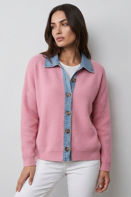 Casual Preppy Polo Collar Ribbed Knit Cardigan
