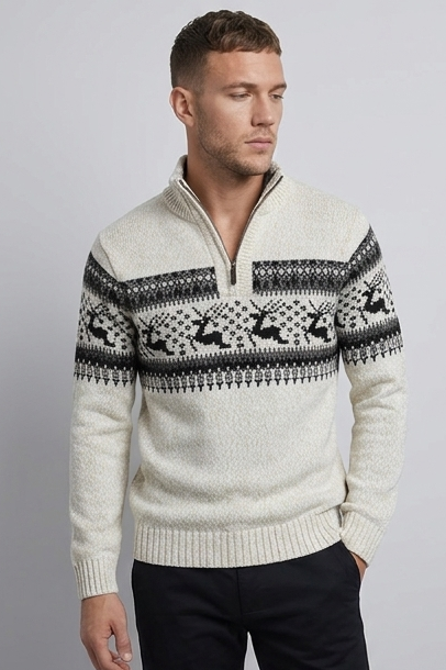Christmas Knit Style Quarter Zip Jumper Men