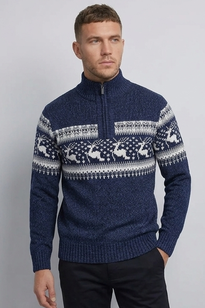 Christmas Knit Style Quarter Zip Jumper Men