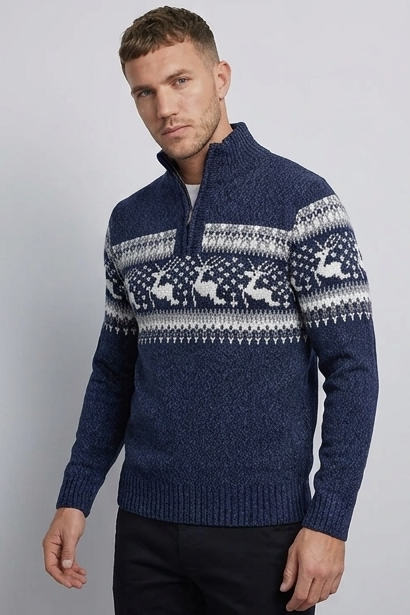 Christmas Knit Style Quarter Zip Jumper Men
