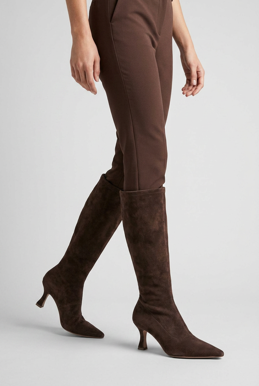 Women’s Suede Style High Heeled Knie High Boots