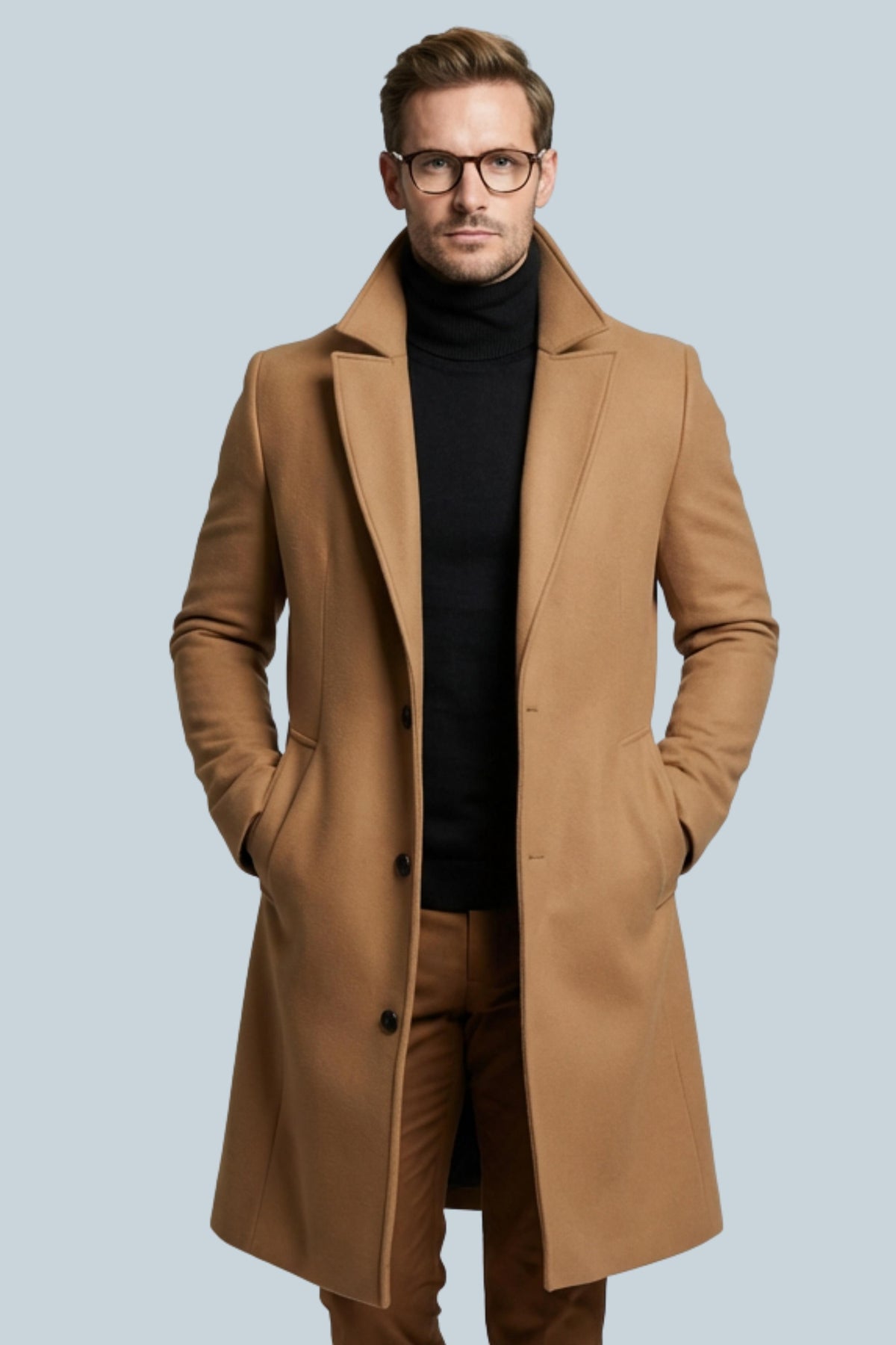 Men’s Slim Fit Long Wool Style Formal Chic Coat