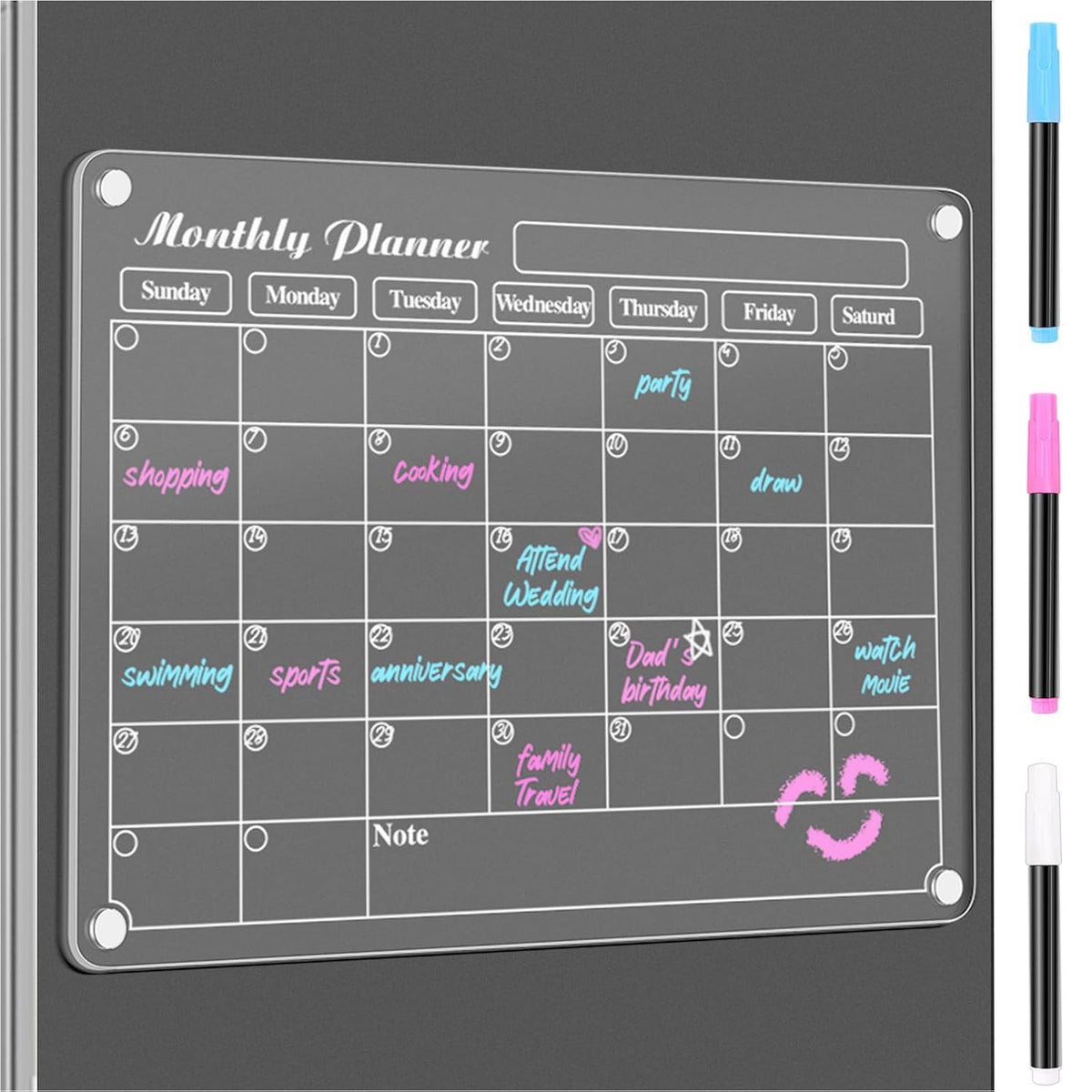 Acrylic Magnetic Dry Erase Fridge Calendar Planner