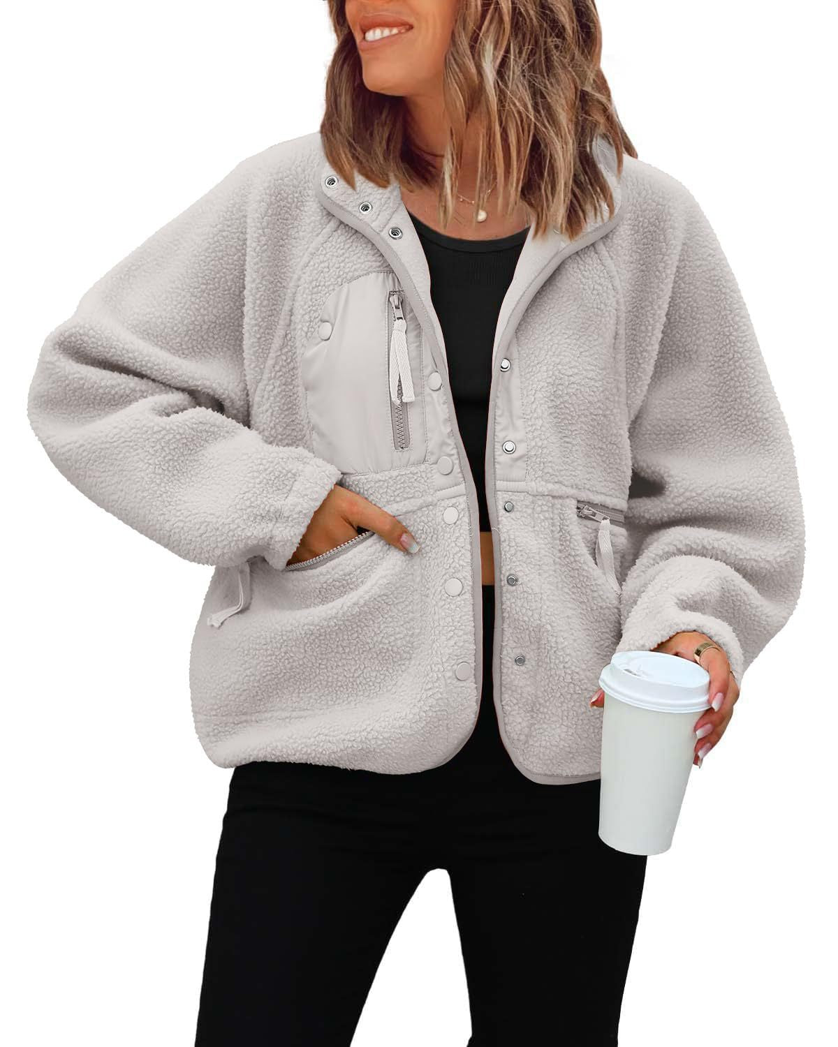 Textured Fleece Style Relaxed Casual Jacket Women