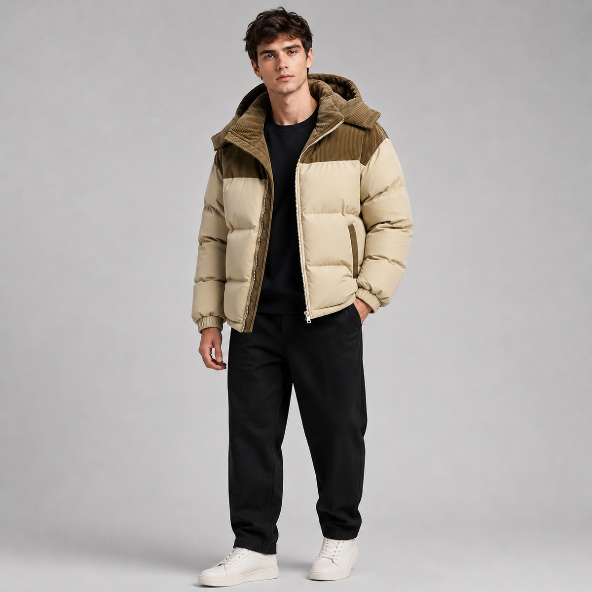 Oversized Hooded Padded Full Zip Puffer Jacket Men