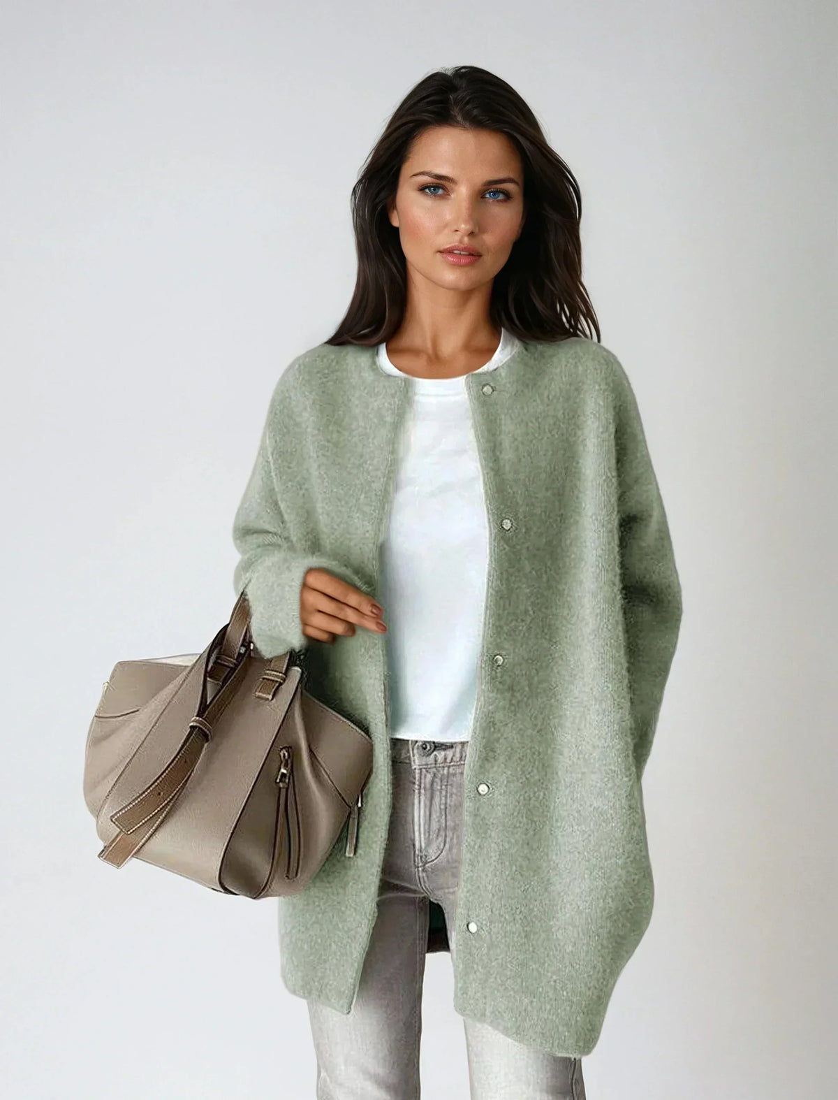 Wool Style Relaxed Fit Longline Button Cardigan