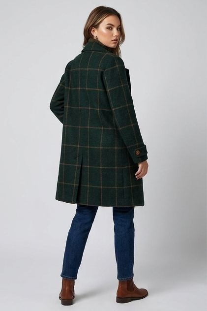 Tailored Plaid Tweed Style Lapel Collar Coat