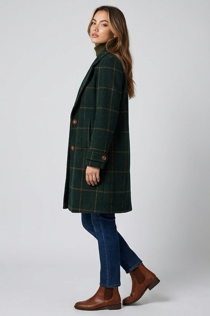 Tailored Plaid Tweed Style Lapel Collar Coat