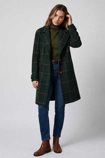 Tailored Plaid Tweed Style Lapel Collar Coat