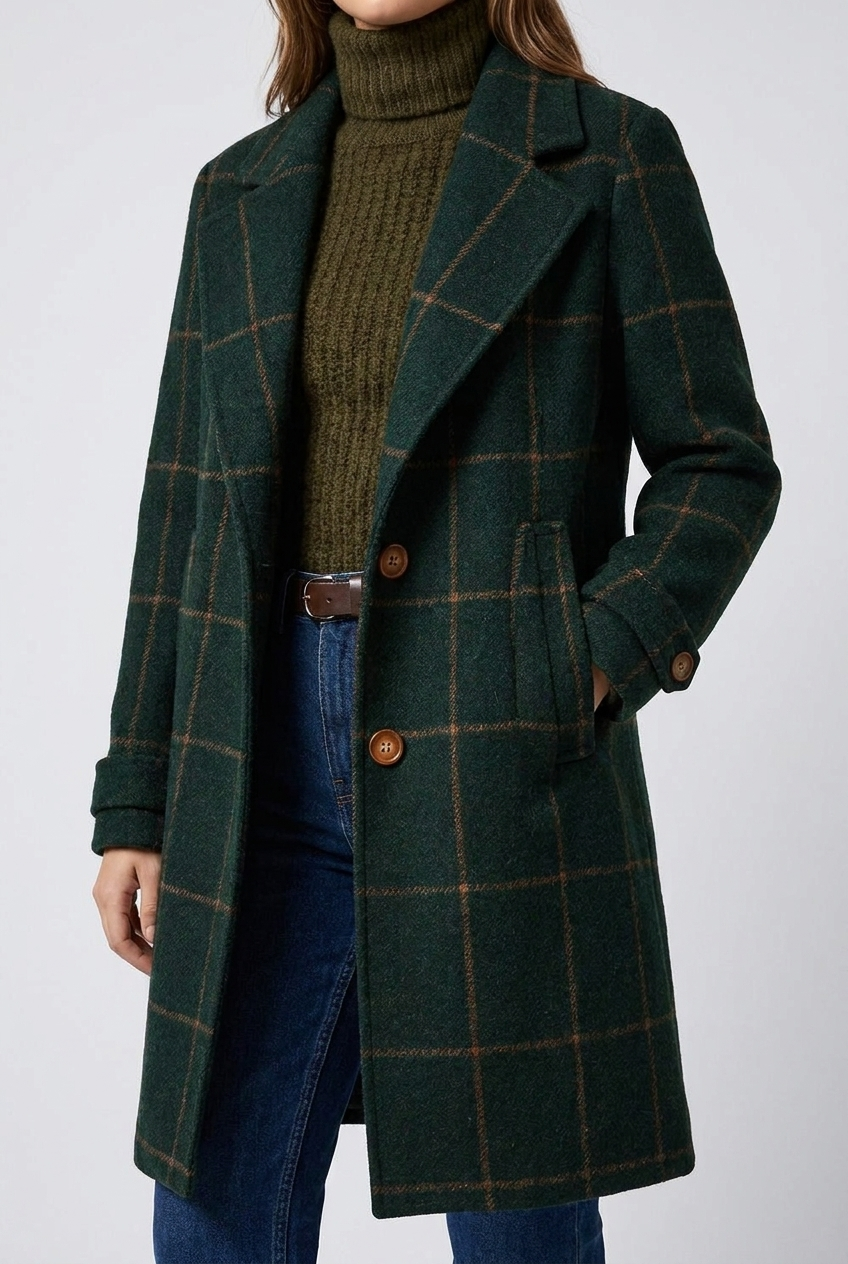 Tailored Plaid Tweed Style Lapel Collar Coat