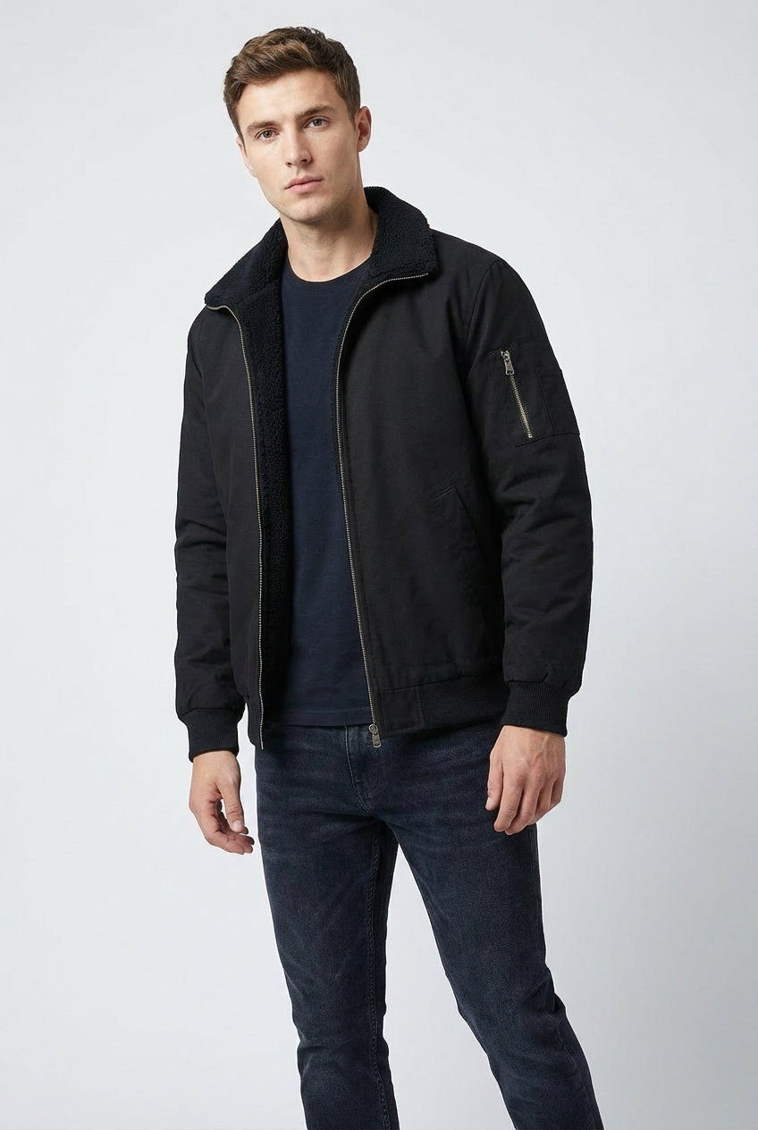 Men’s Tan Sherpa-Lined Warm Fleece Winter Jacket
