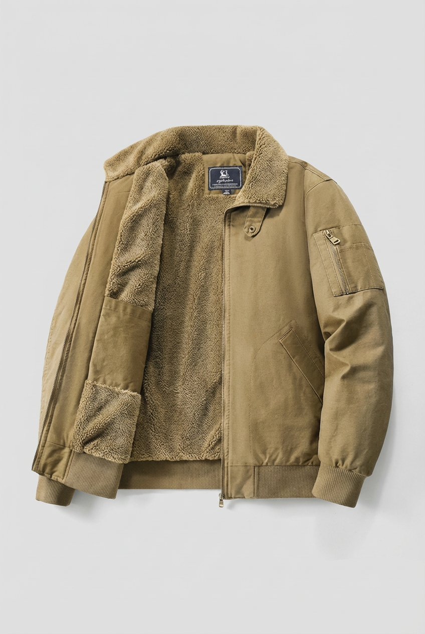 Men’s Tan Sherpa-Lined Warm Fleece Winter Jacket