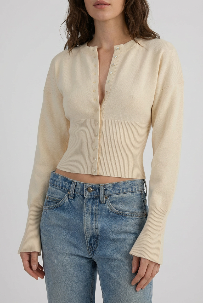 Women's Modern Slim-Fit Button Front Cropped Cardigan