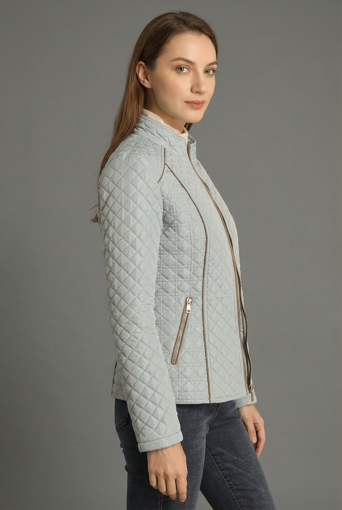 Women's short Quilted Zip Up Fitted Equestrian jacket