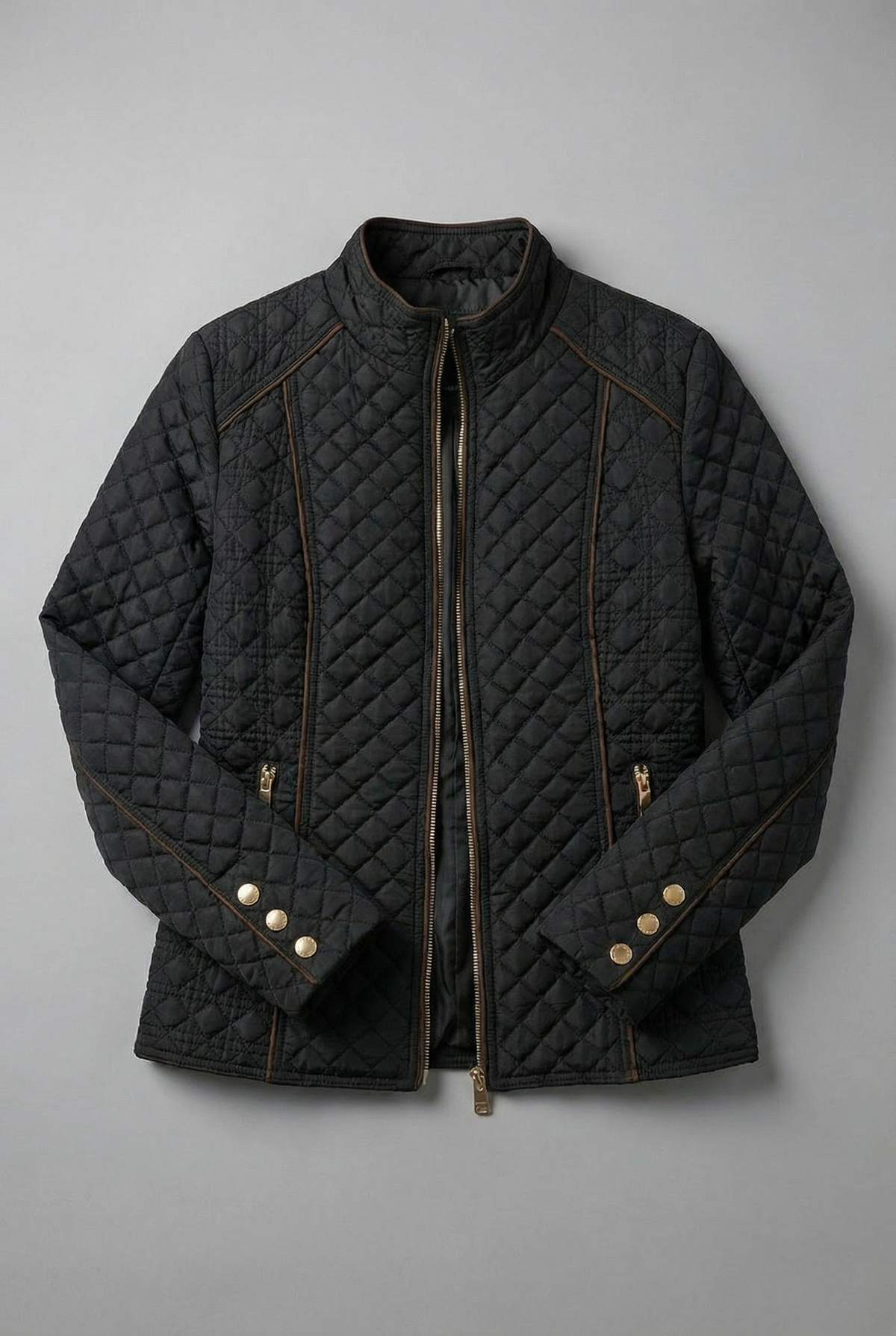 Diamond Quilted Stand Collar Zip Jacket Women