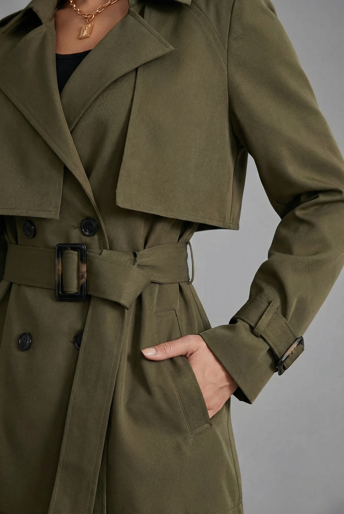 Women’s Military Green Mid Length Belted Trench Coat