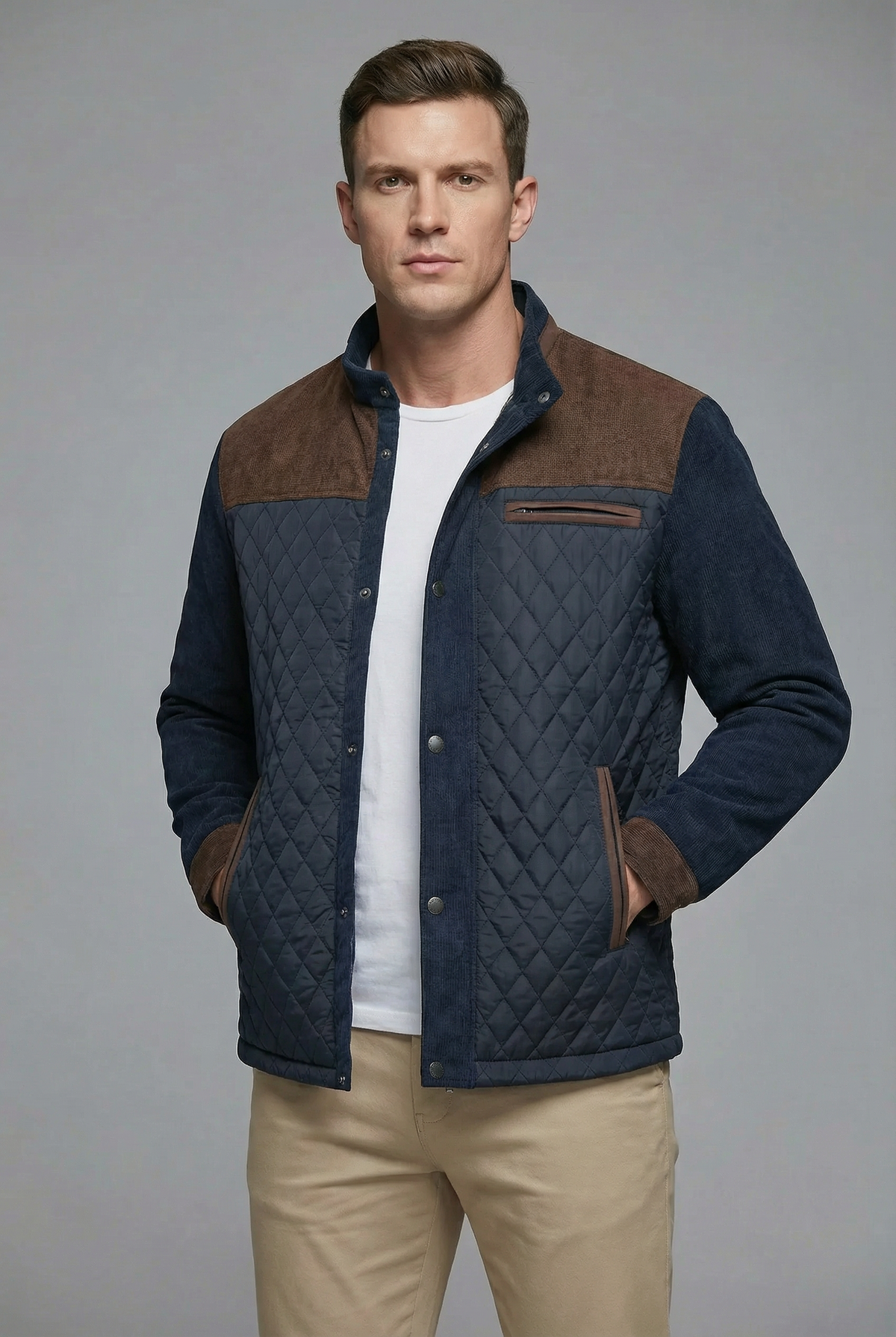 Men’s Navy Blue Spring Jacket Lightweight Quilted Casual Outerwear