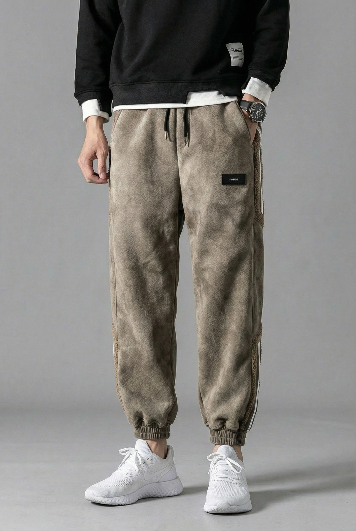 Men's Fleece-Lined Relaxed Fit Joggers with Side Stripe Detail