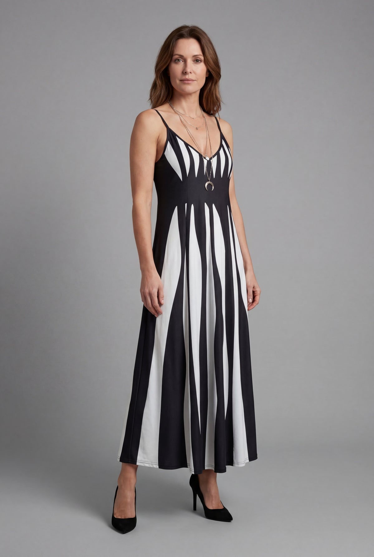 Women’s V Neck Sleeveless Striped Maxi Dress