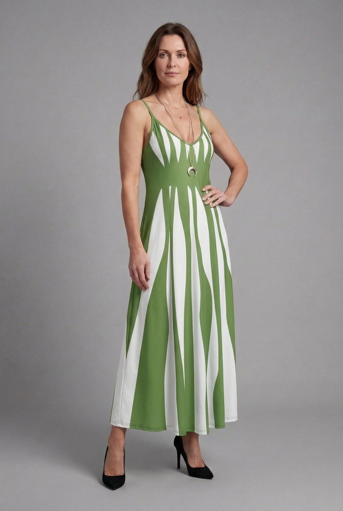 Women’s V Neck Sleeveless Striped Maxi Dress