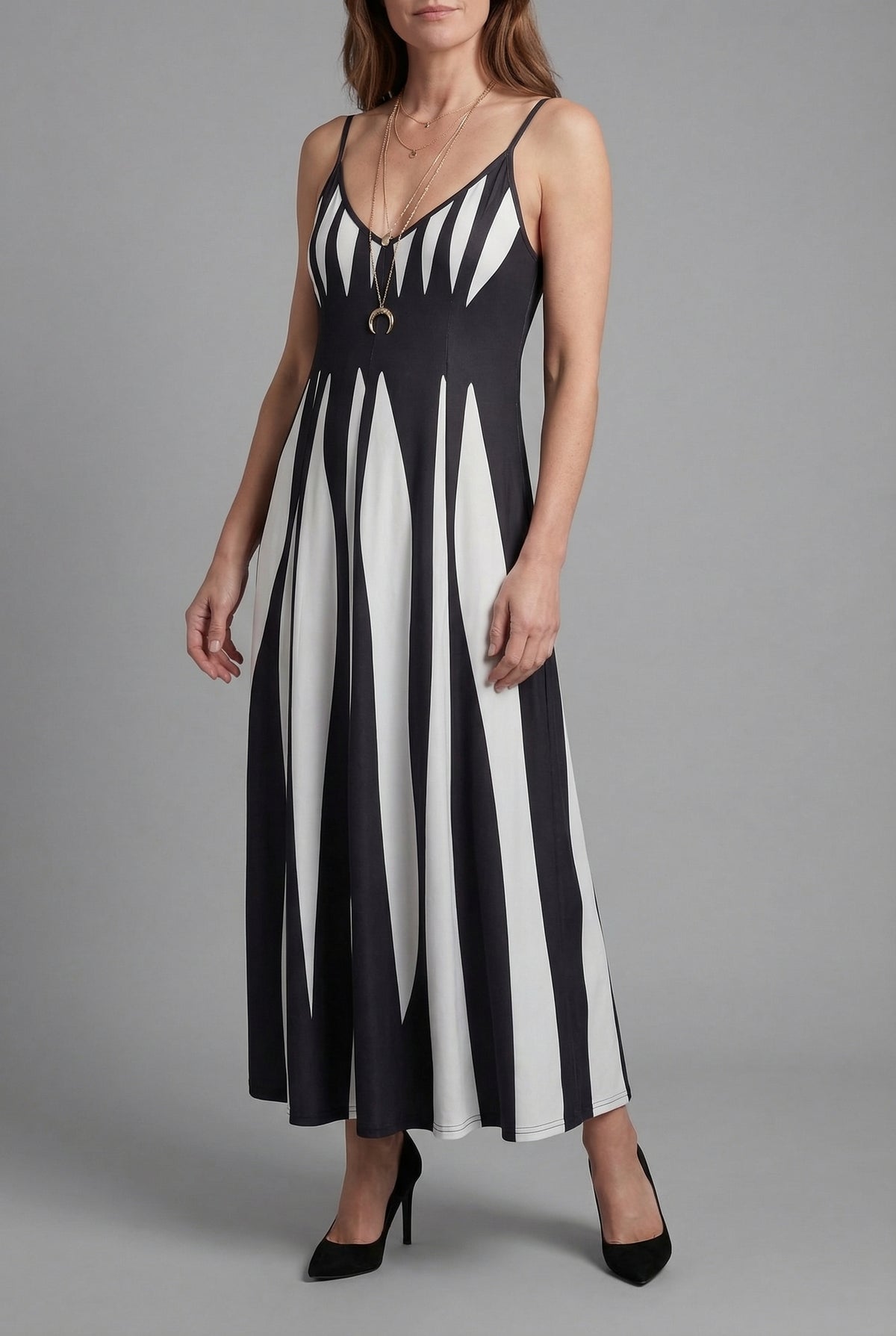 Women’s V Neck Sleeveless Striped Maxi Dress