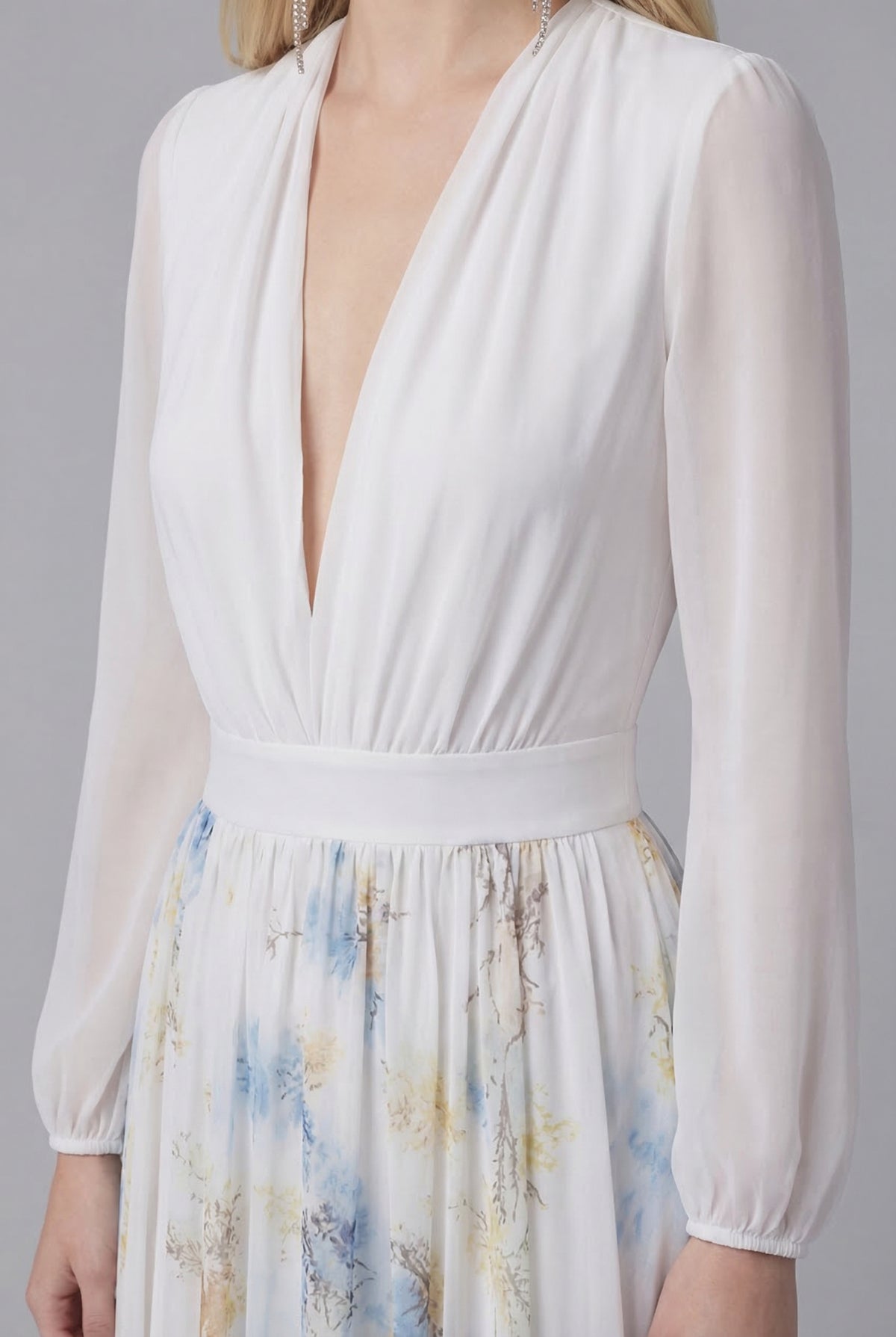 Women’s Elegant Floral Chiffon Style White Maxi Dress