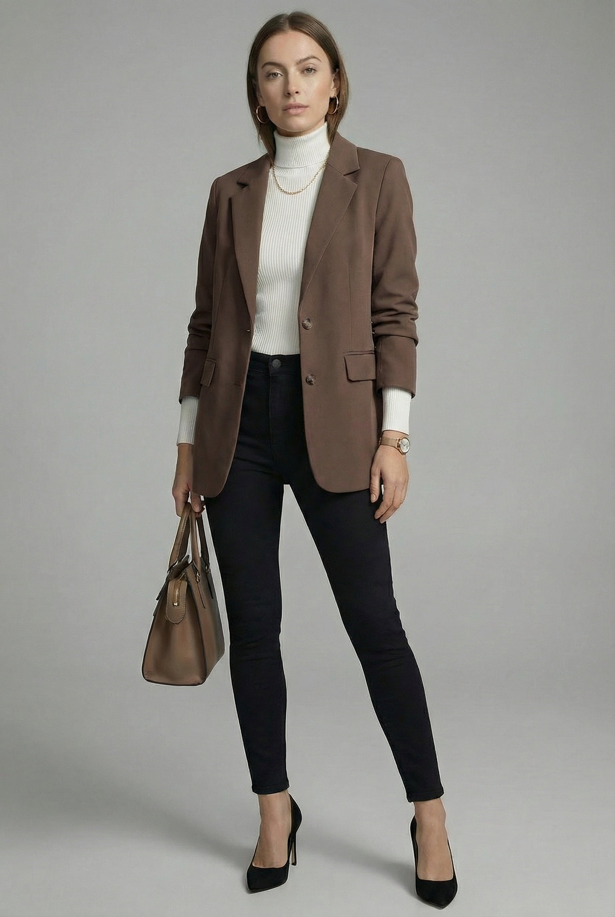 Women’s Coffee Tailored Blazer Casual Business Wear