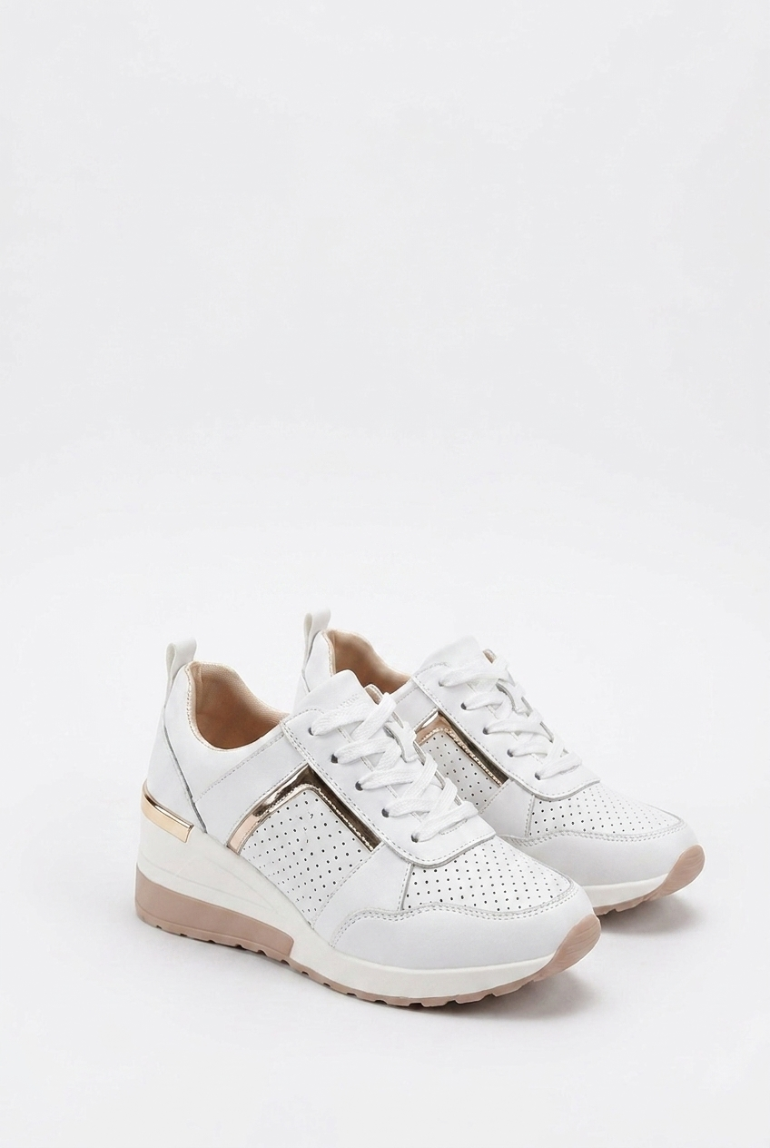 Wedge Sole Metallic Trim Orthopaedic Trainers Women