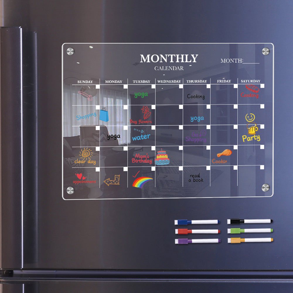 Transparent Acrylic Magnetic Monthly Planner Fridge Board