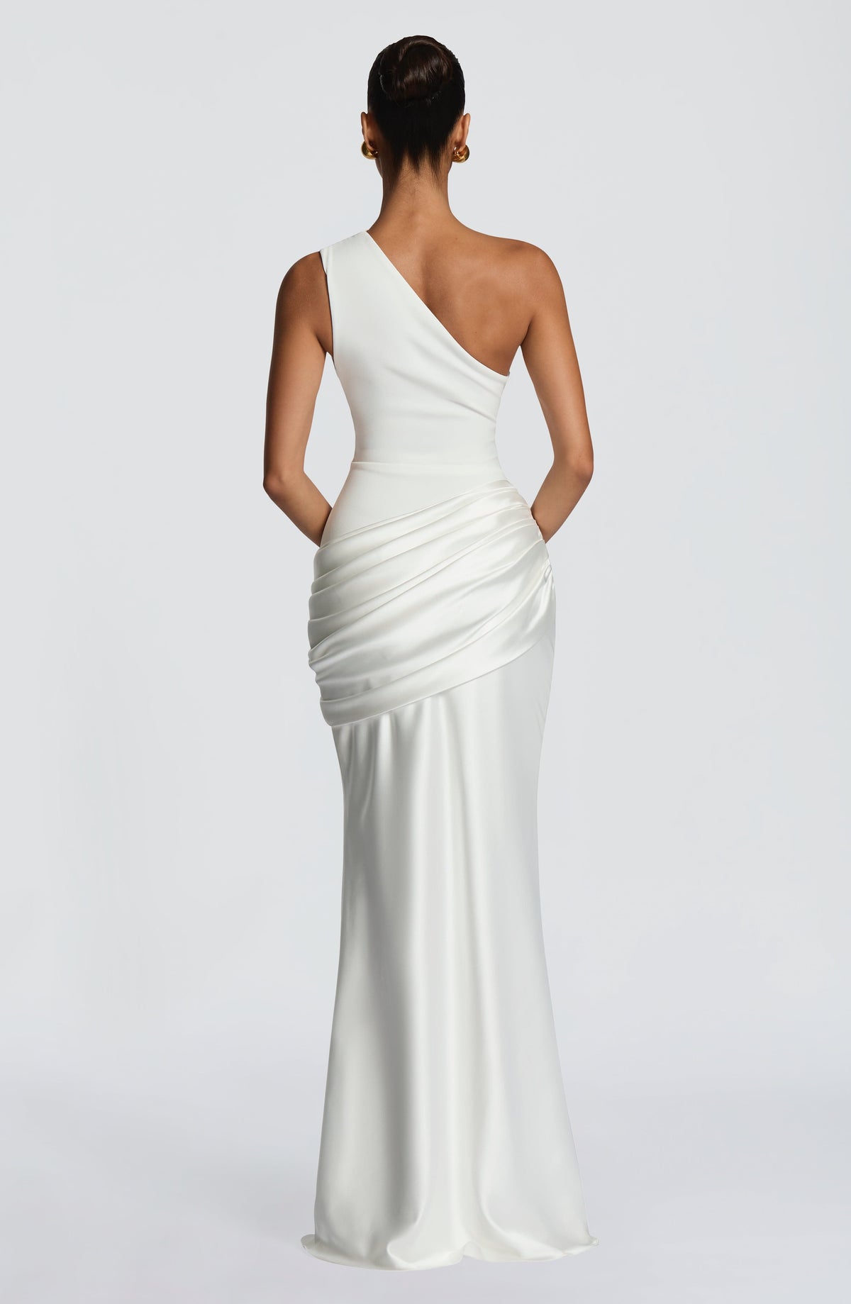 One Shoulder Ruched Draped Satin Style Graduation Dress