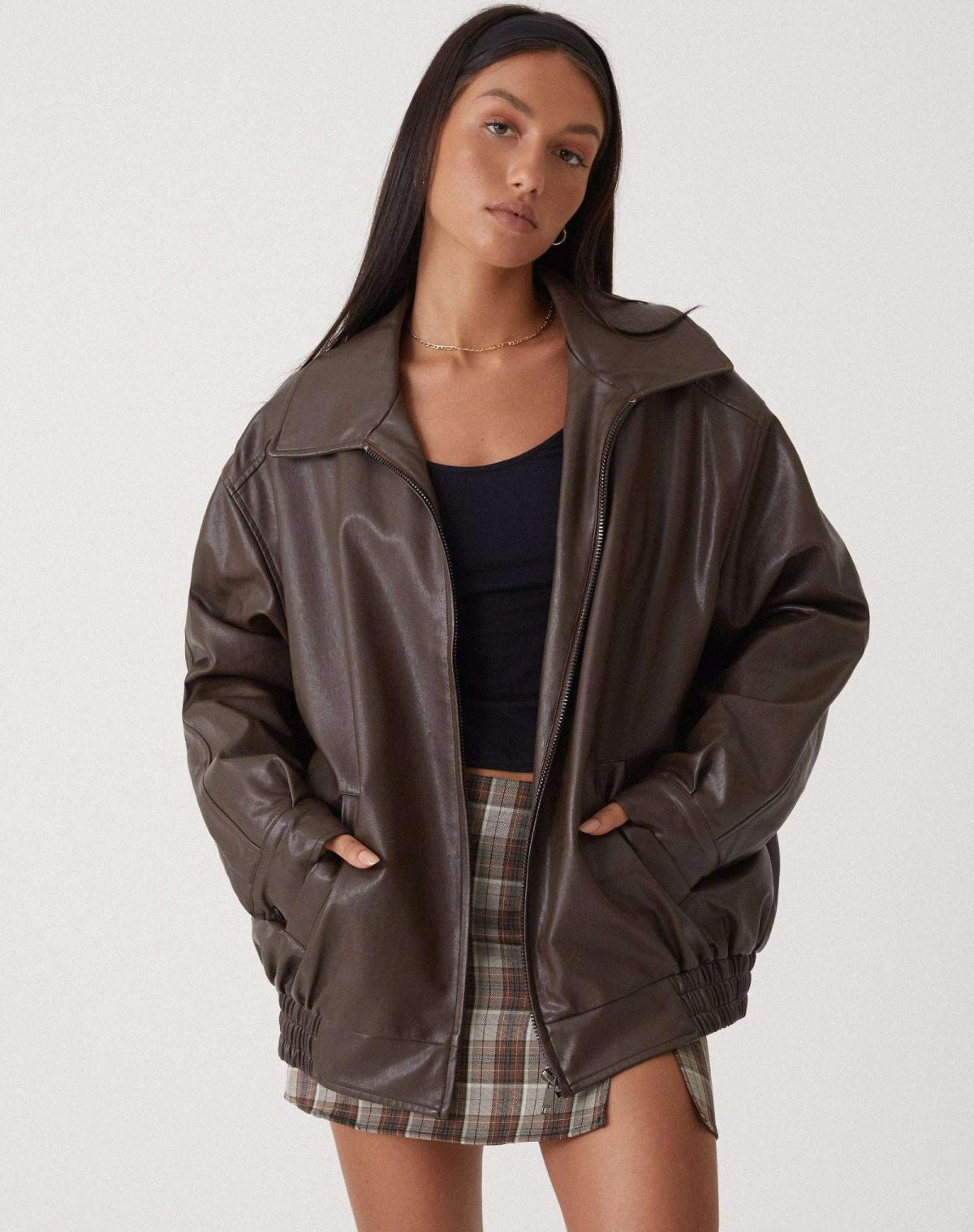 Women’s Brown Check Tailored Blazer Jacket Casual Everyday Style