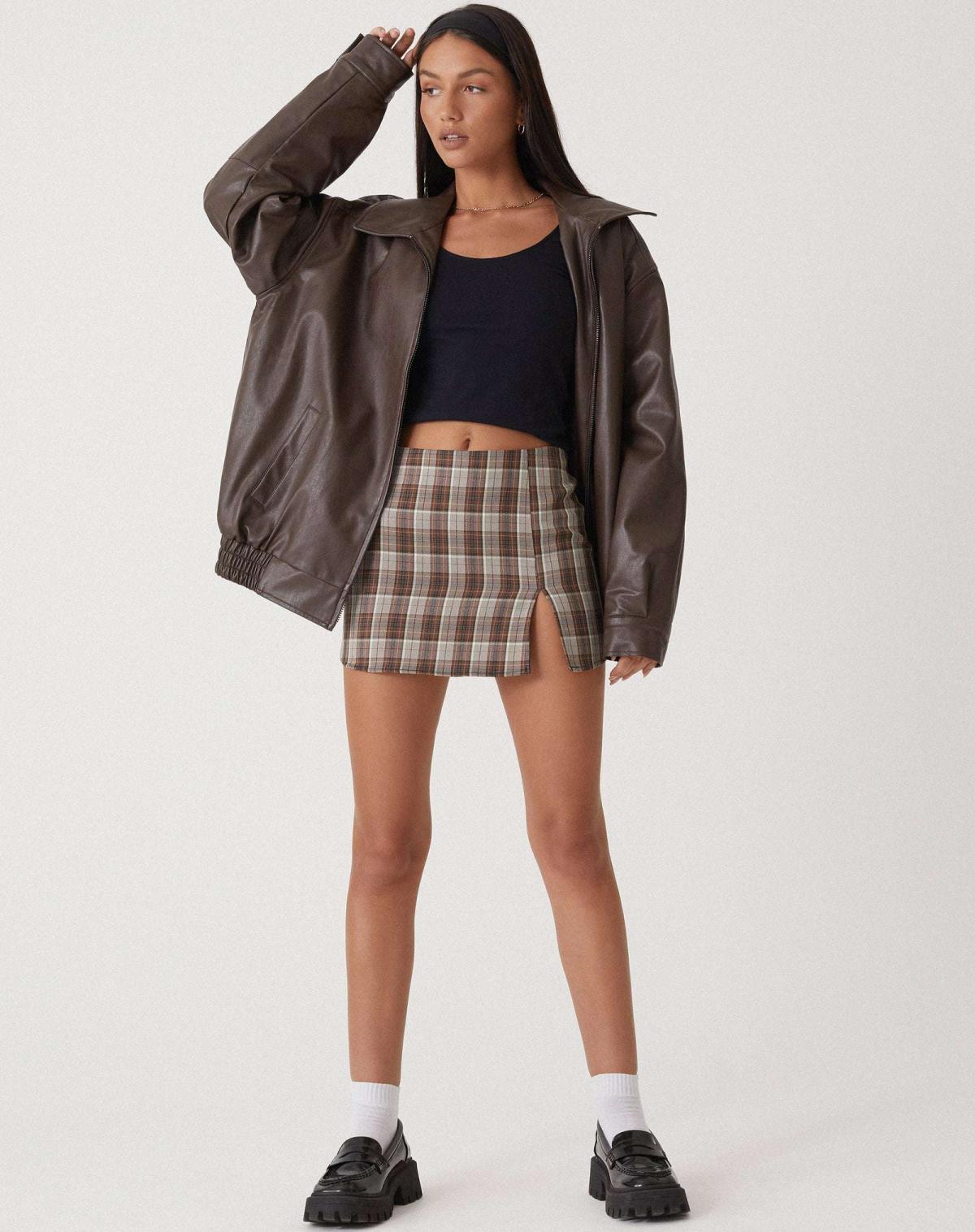Women’s Brown Check Tailored Blazer Jacket Casual Everyday Style