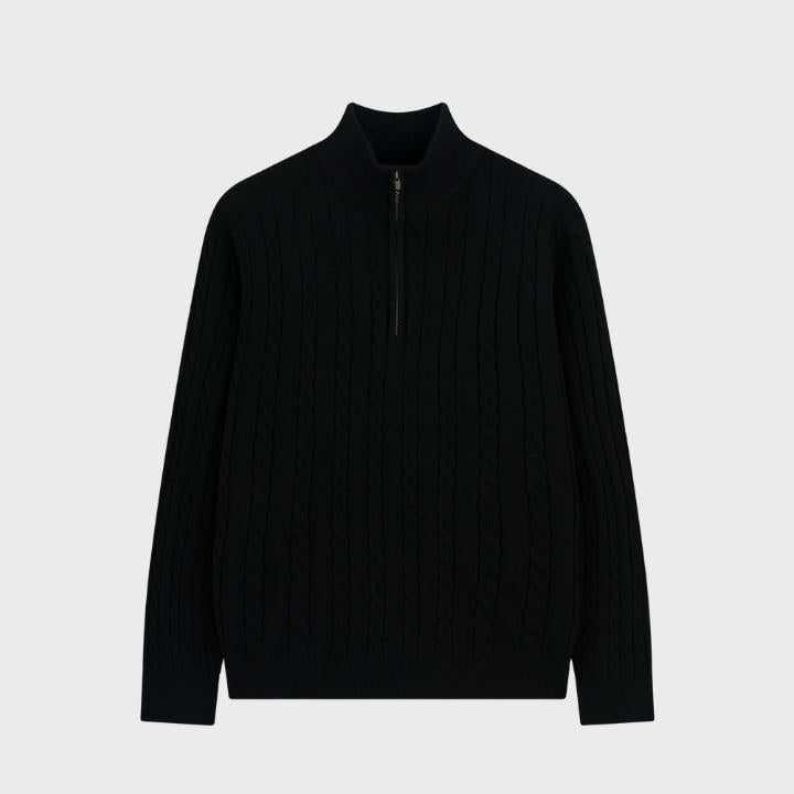 Men's Neutral Textured  Quarter Zip Cable Knit Embroidery Jumper