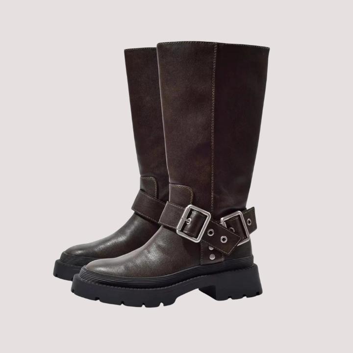 Women's Buckle Strap Knee-High Boots