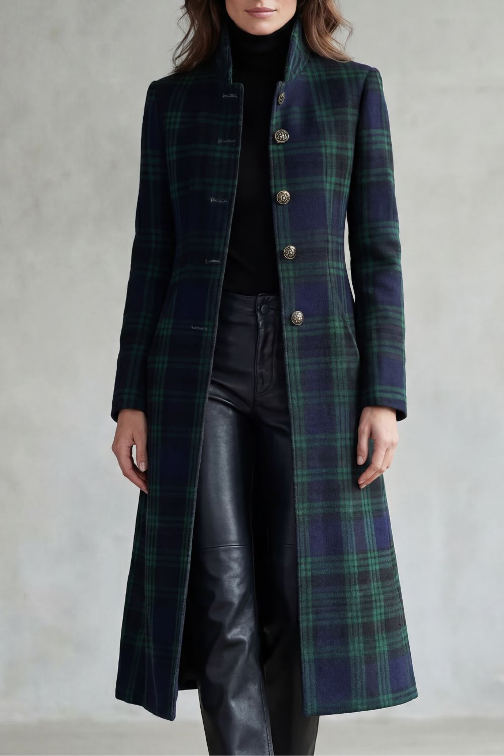 Checked Wool Blend Tailored Longline Coat Women