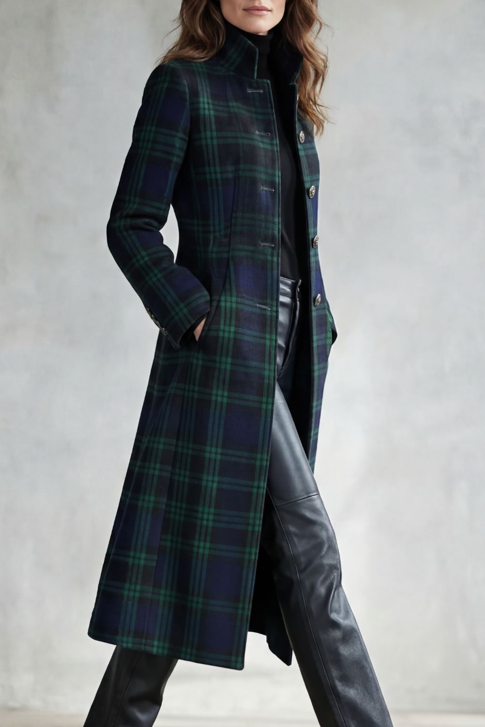 Checked Wool Blend Tailored Longline Coat Women
