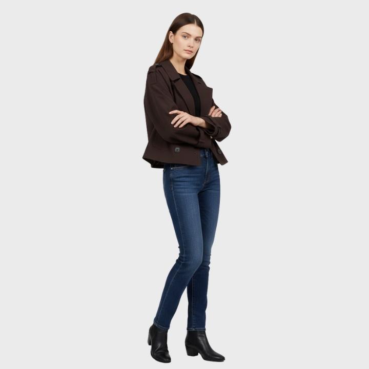 Women's Dark Brown Cropped Double Button Short Jacket