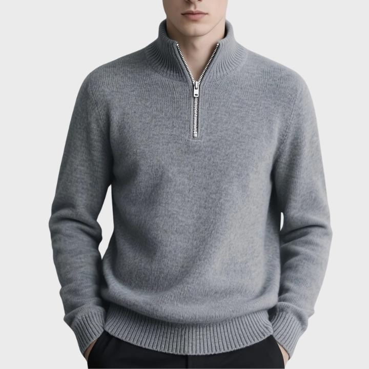 Men's Gray Stand Collar Knit Quarter Zip Jumper