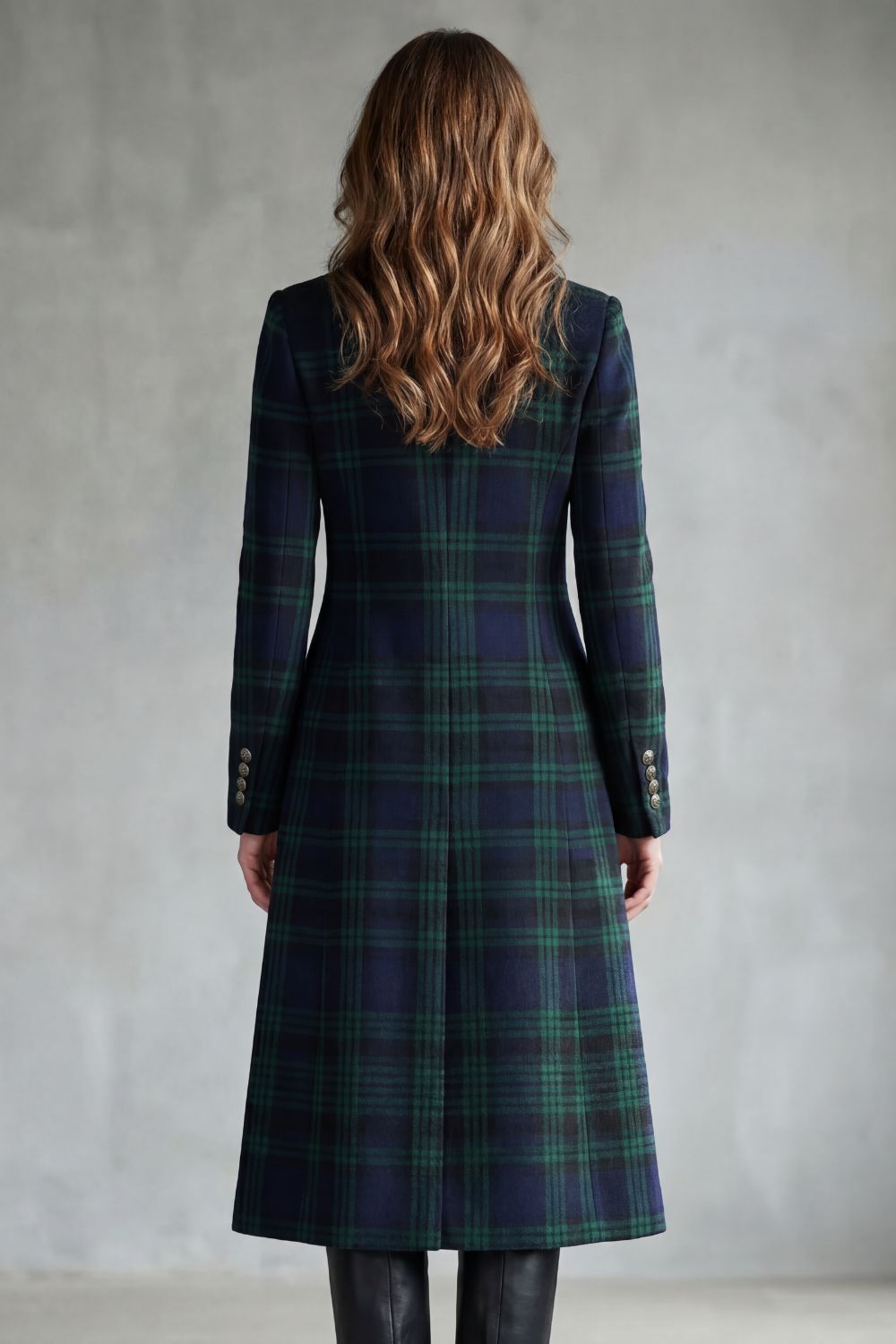 Checked Wool Blend Tailored Longline Coat Women