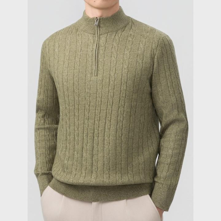 Men's Neutral Textured  Quarter Zip Cable Knit Embroidery Jumper