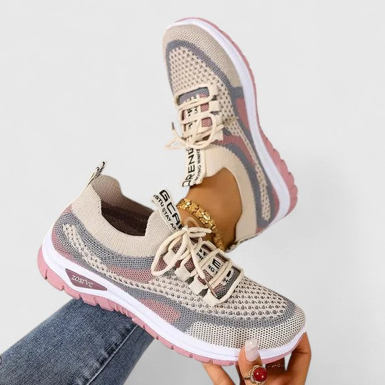 Lightweight Knit Mesh Cushioned Lace-Up Trainers Women