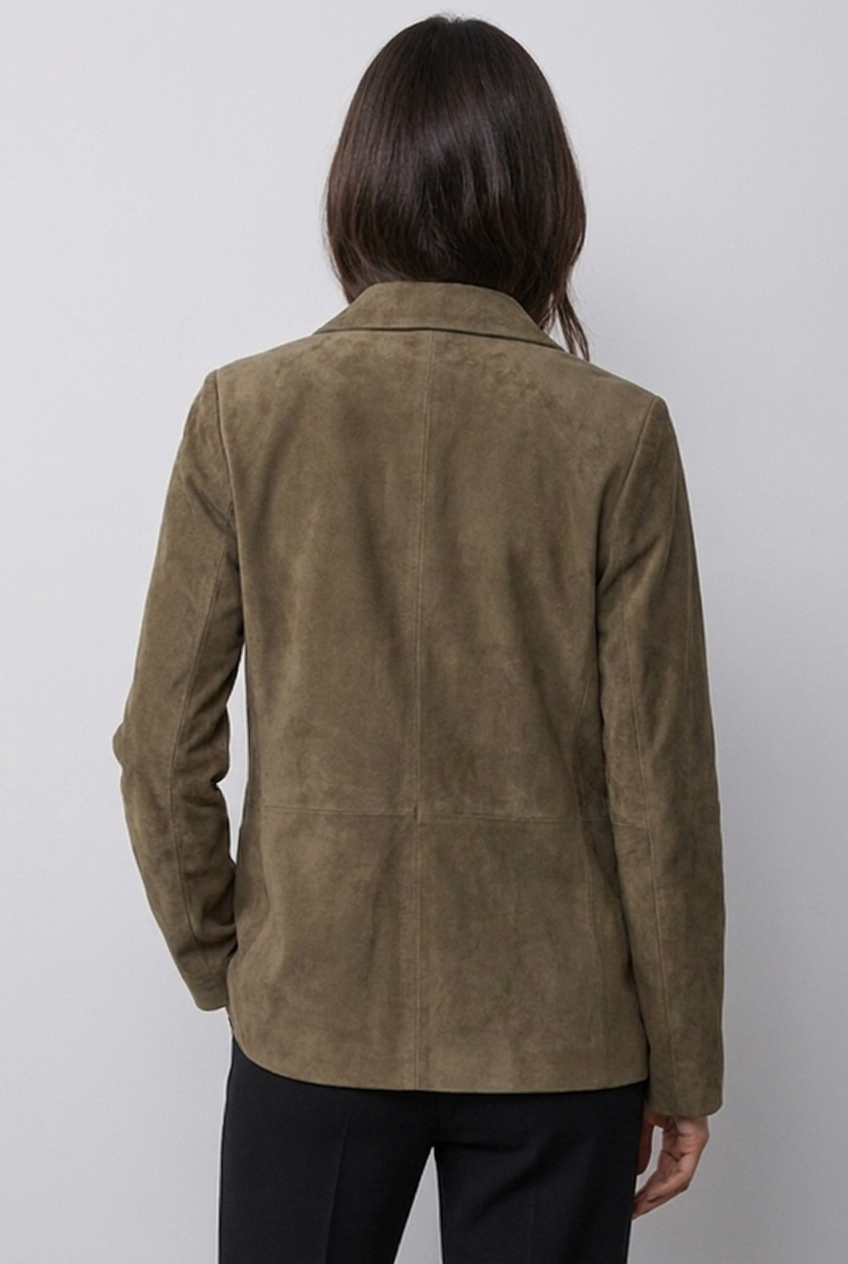 Women’s Khaki Double-Breasted Casual Blazer Jacket