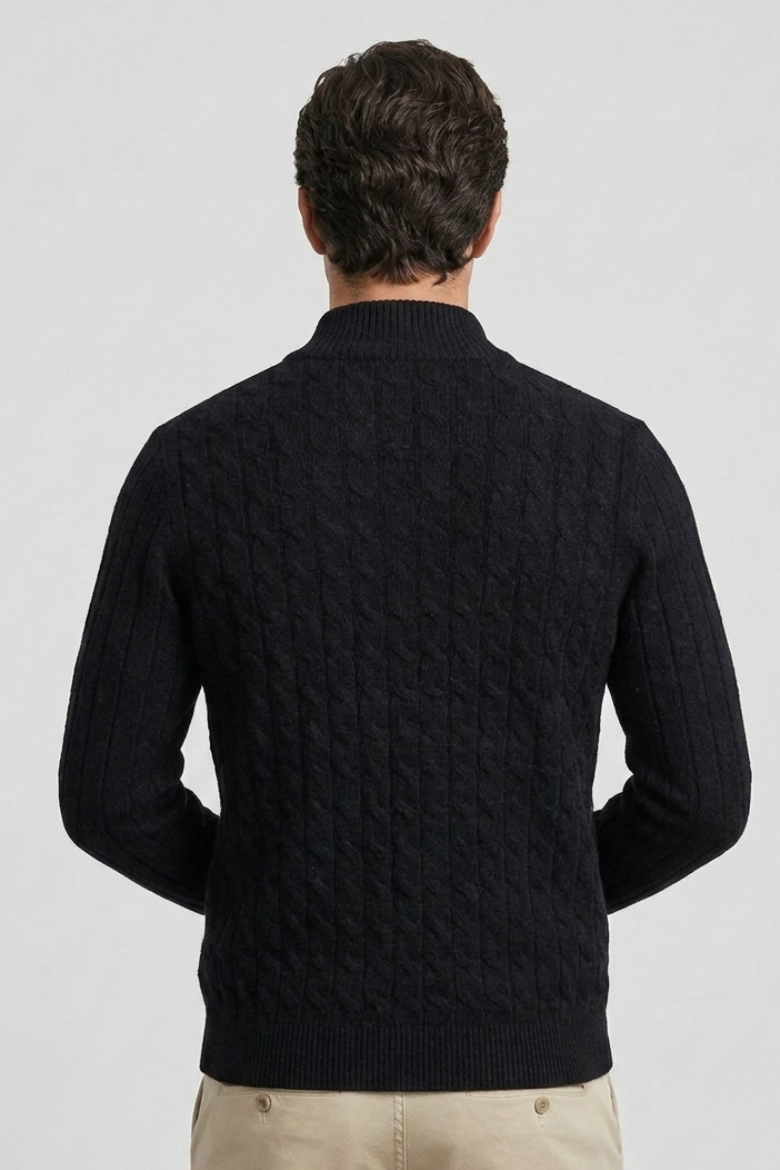 Cable Knit Wool Cardigan With Ribbed Cuffs Men